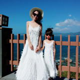 Mommy And Me Feather Tassel Backless Family Matching Sling Dress