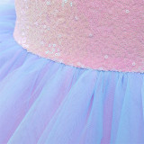 Toddler Girls Pink Sequins Princess Ruffles Short Sleeves Ombre Tutu Dress