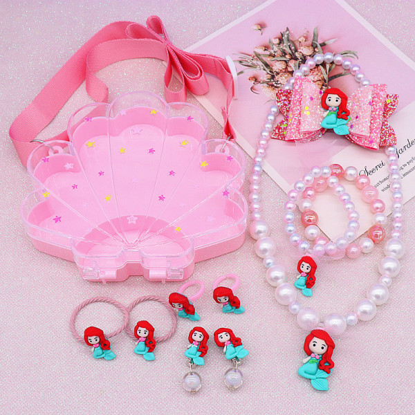 Princess Mermaid Costume Special-shaped Jewellery Box Set Pearl Necklace for Girls Gift
