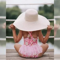 Kid Girls Prints Pink Flowers Tutu Beach One Piece Swimsuit