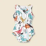 Mommy And Me Dinosaur Pattern Sling Jumpsuits Shorts Family Matching Rompers