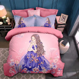 Girls 4PCS Bedding Beautiful Princess Flower Printed Quilt Cover Set