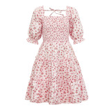 Mommy And Me Puff Sleeve Floral Pattern Family Matching Dress