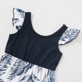 Family Matching Floral Pattern Blue Sling Dresses and T-shirts Sets