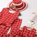 Mommy And Me Long Sleeve Off Shoulder Plaid Matching Dresses