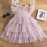 Toddler Girls Rainbow Star Mesh Flower Lace Mesh Multi-Layers Tutu Dress