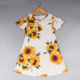 Mommy And Me Sunflower Pattern Floral Matching Dresses
