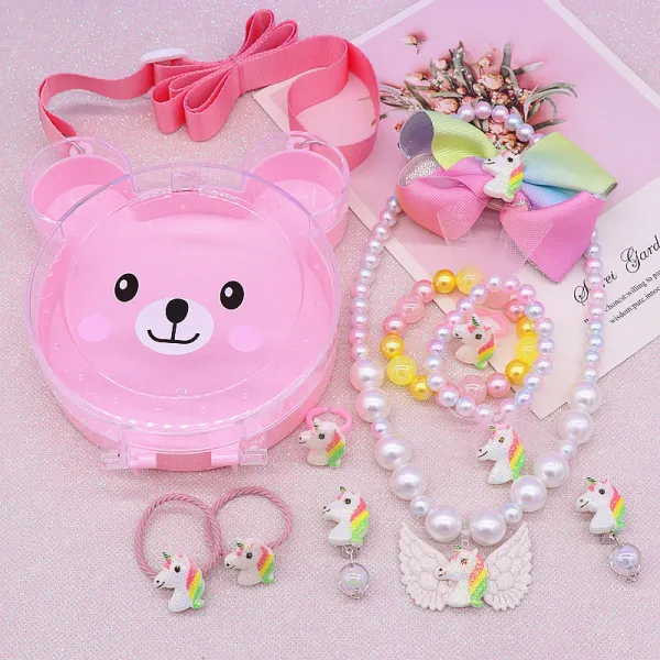 Cute Pony Unicorn Costume Special-shaped Jewelry Box Set Pearl Necklace for Girls Gift