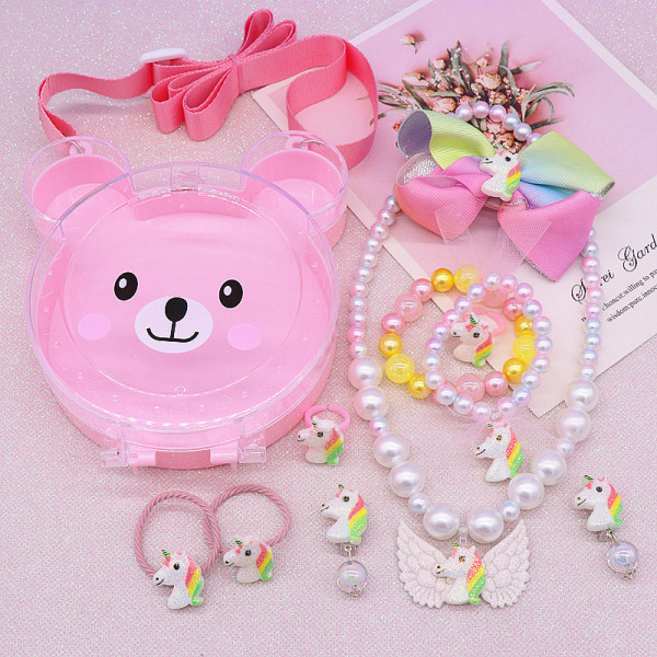Cute Pony Unicorn Costume Special-shaped Jewelry Box Set Pearl Necklace for Girls Gift