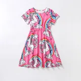 Mommy And Me Short Sleeve Rainbow and Unicorn Matching Dresses