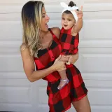 Mommy And Me Lattice Jumpsuits Shorts Family Matching Rompers