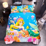 Girls Bedding Mermaid Cartoon Pattern Printed Quilt Cover With Pillowcases
