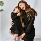 Mommy And Me Pure Color Long Sleeve Matching Dresses