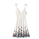 Family Matching Butterfly Sling Dress And White T-shirts Sets
