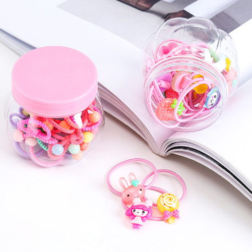 20PCS Cute Cartoon Color Beads Bowknot Rabbits Hair Rope Rubber Hair Bands for Girls Gift