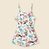 Mommy And Me Dinosaur Pattern Sling Jumpsuits Shorts Family Matching Rompers