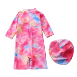 Toddler Girls Tie-dyed Unicorn One-Piece Swimsuit With Swimming Cap
