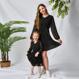Mommy And Me Pure Color Long Sleeve Matching Dresses