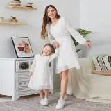 Mommy And Me Pure Color Long Sleeve Matching Dresses