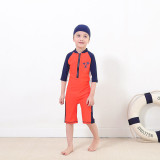 Toddler Boy Coconut Long Sleeved One Piece Swimsuit With Swimming Cap