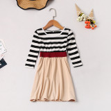 Mommy And Me Long Sleeve Splice Striped Matching Dresses