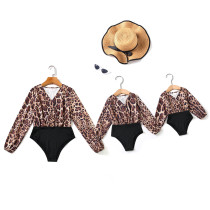 Mommy And Me Leopard Leotard Jumpsuits Family Matching Rompers
