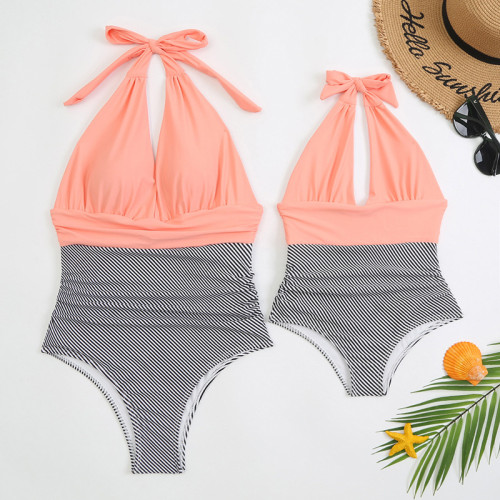 Mommy and Me Halter Lacing One Piece Matching Swimsuit