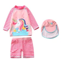 Kids Girls Hello Unicorn Swimsuit With Swimming Cap