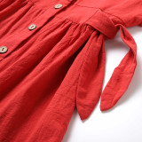 Family Matching Red Lattice Shirts And Sleeveless Dresses Sets