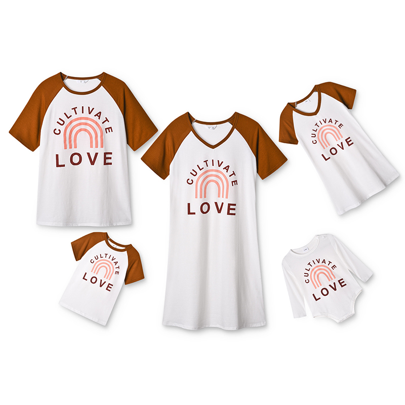 Family Matching LOVE Slogan Dresses And T-shirts Sets