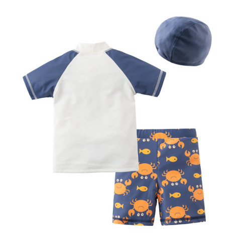 Toddler Boy Hello Ocean Crab Swimsuit With Swimming Cap