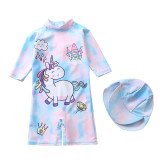 Toddler Girls Tie-dyed Unicorn One-Piece Swimsuit With Swimming Cap