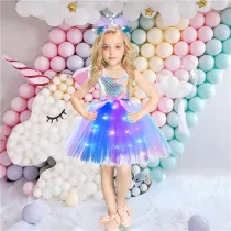 Rainbow Light Up Mermaid Sequins Tutu Dress With Mermaid Lighting Hairband