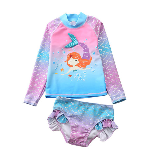 Toddler Girl 3D Mermaid Bronzing Scale Sun Protection Two Pieces Swimsuit