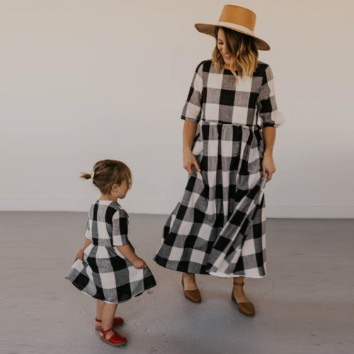 Mommy And Me Lattice Short Sleeve Matching Dresses