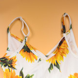 Mommy And Me Sunflower Pattern Floral Sling Matching Dresses