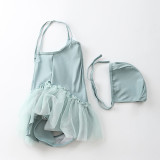 Baby Toddler Girl Tutu Skirt One-Piece Swimsuit With Swimming Cap