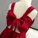Mommy And Me Red Wine Bow Tie Sling Family Matching Dress