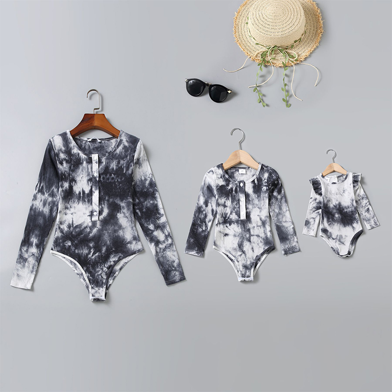 Mommy And Me Tie Dye Leotard Jumpsuits Family Matching Rompers Tops