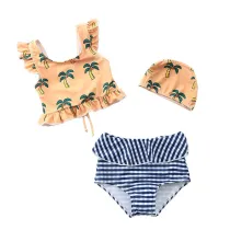 Toddler Girls Flowers Coconuts Lace Up Back Bikini Swimsuit