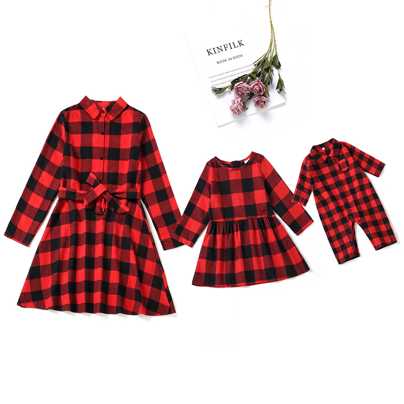 Mommy And Me Long Sleeve Lattice Shirts Matching Dresses