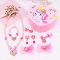 Cute Pony Unicorn Costume Jewelry Box Set Heart-shaped Necklace Earring for Girls Gift