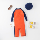 Toddler Boy Coconut Long Sleeved One Piece Swimsuit With Swimming Cap