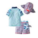 Toddler Boy 3D Shark Swimsuit With Swimming Cap