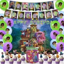 Encanto Theme Birthday Decoration with Tablecloth Tableware Tissue Dinner Plate Paper Cup Set