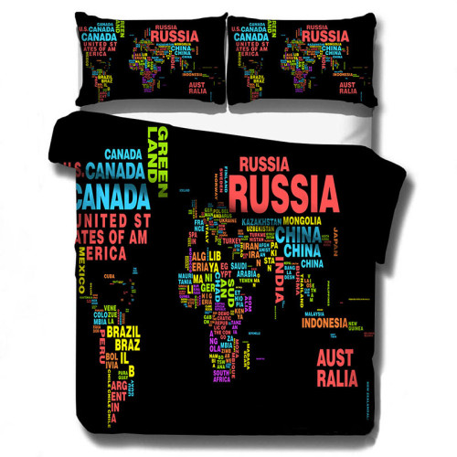 Duvet Cover Set Multicolor Digital Printing World Map Bedding Set