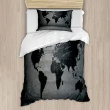 Duvet Cover Set Black World Map on Concrete Wall Printed Bedding Set