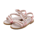 Toddler Girls Pearl Diamond Open-Toed Soft Bottom Velcro Sandals Shoes