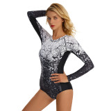 Women Irregular Printed Long Sleeve Surfing Suit Sexy One-piece Swimsuit