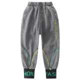 Toddler Boys Fashion Slogan Jeans With Zipper and Pocket